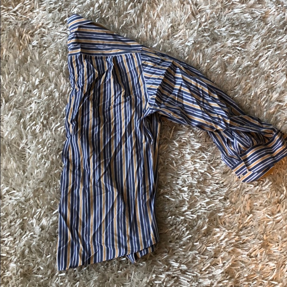 Large Blue white yellow stripe work shirt